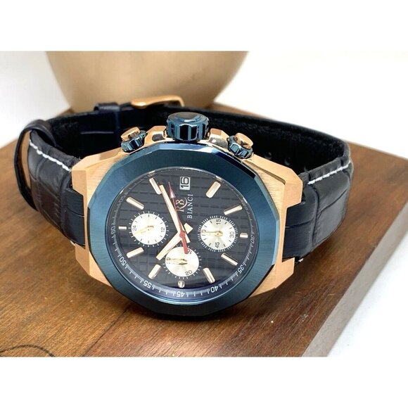 Roberto Bianci Men's Watch RB0135 Quartz Chronograph Blue Dial Rose Gold 44mm - Picture 9 of 15